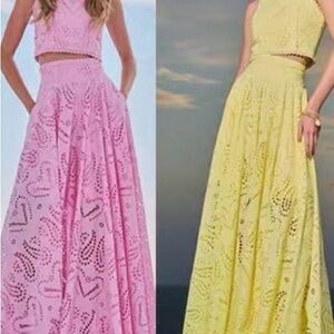 Elegant Pink and Yellow Women's skirt and top Set